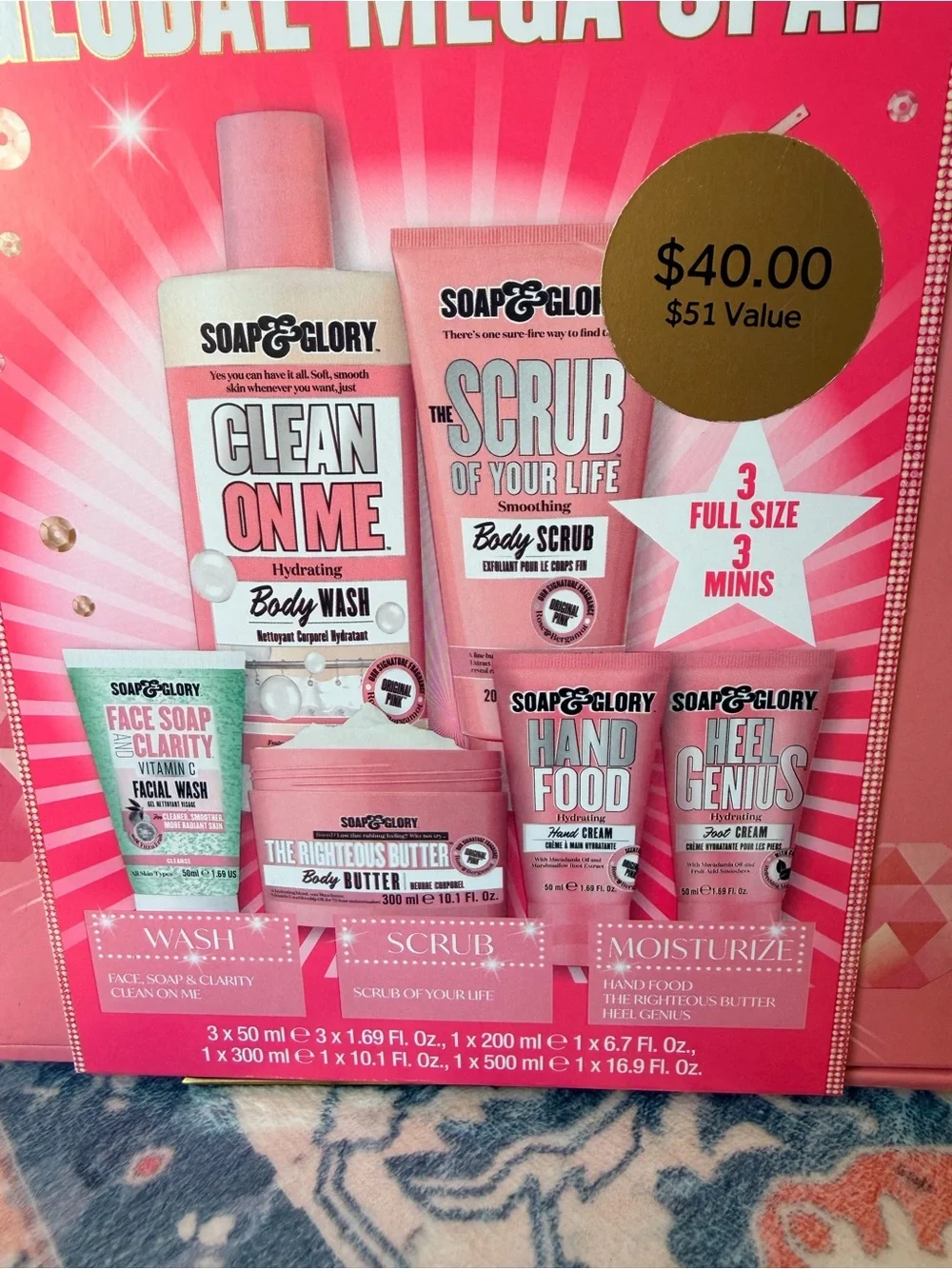 Soap & Glory Global Mega-Spa Gift Set | New | 6-Piece Bath & Body Collection